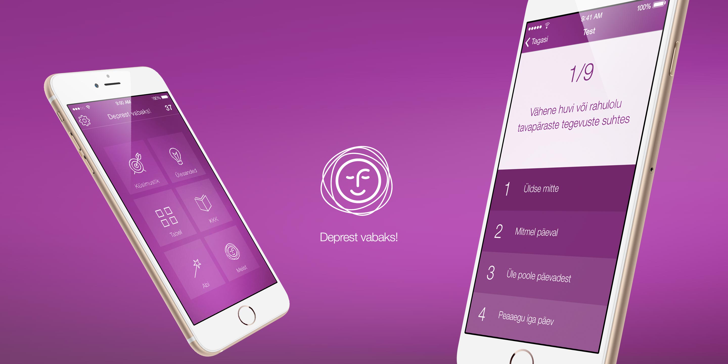 Depressioonist vabaks — two app screens beside the logo