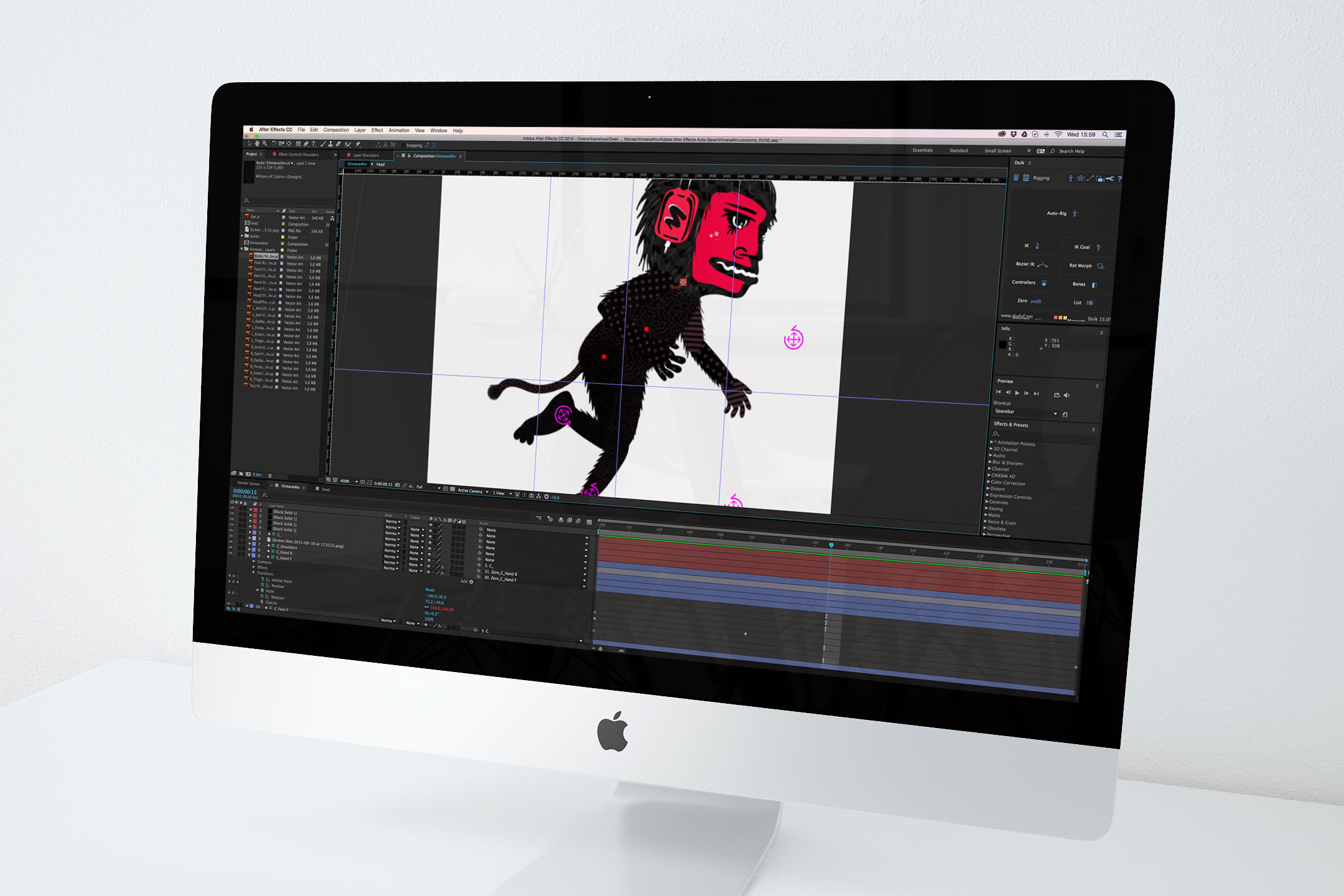 Manky Run — character rig in After Effects